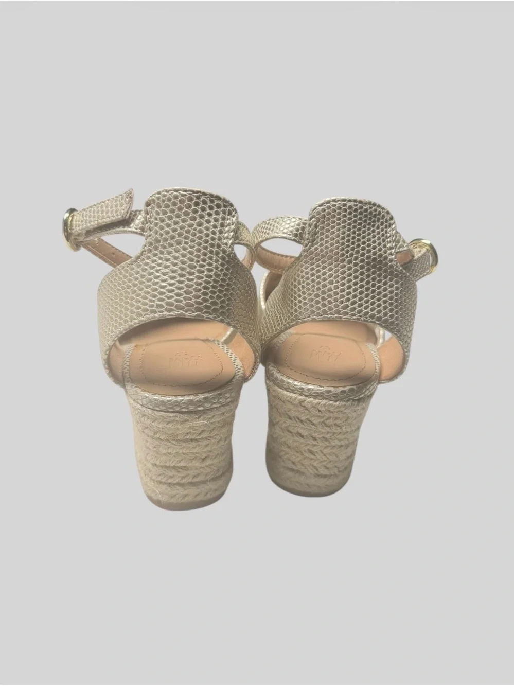 H&M Metallic Gold Wedge Espadrille Sandals with Ankle Strap